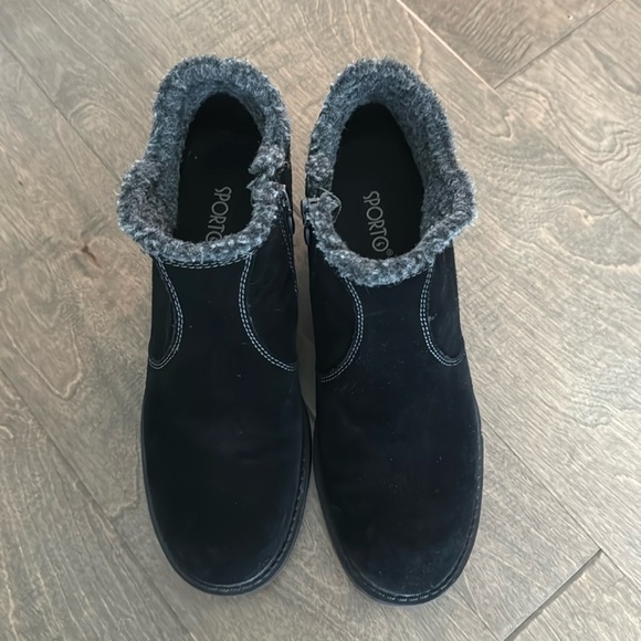 Sporto Josie Black Suede Faux Fur Collar Zip Ankle Booties Women's Size 9 M - Picture 1 of 9